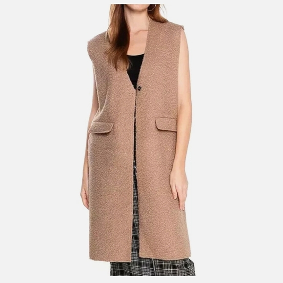 ZARA Bouclé Long Vest Sweater Jacket Taupe Mink Brown.Small.NWT - Picture 1 of 16